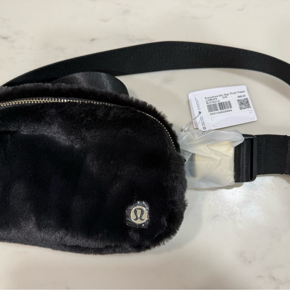 lululemon athletica Black Faux Fur Crossbody Belt Bag